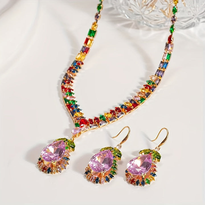 Quothex | Set aus Halskette und Ohrringen mit elegantem, mehrfarbigem Tropfendesign