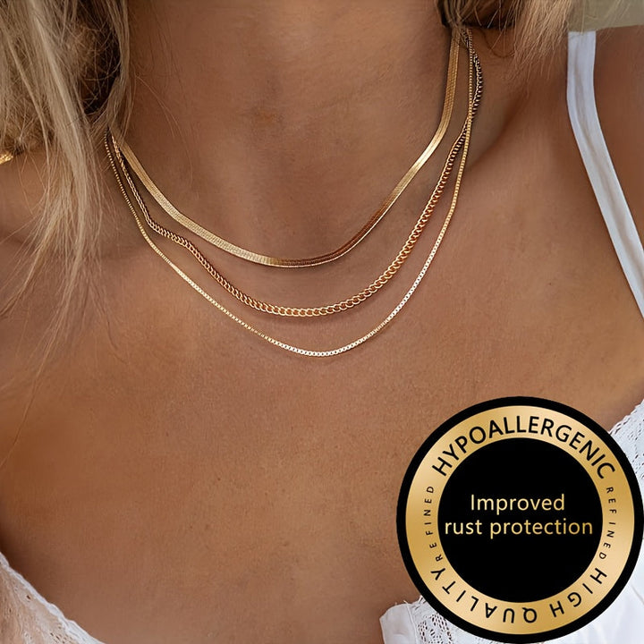 Winsley | Eleganter Dreischicht-Halsreif mit Goldfinish