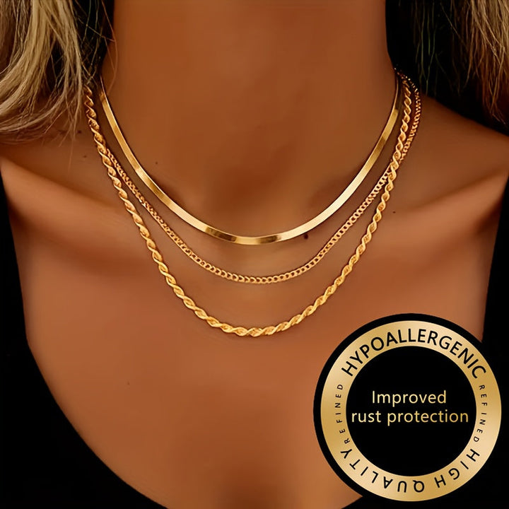 Winsley | Eleganter Dreischicht-Halsreif mit Goldfinish