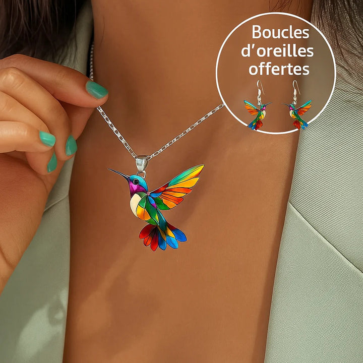 Vaila | Kolibri-Regenbogen-Halskette + passende Ohrringe als Geschenk