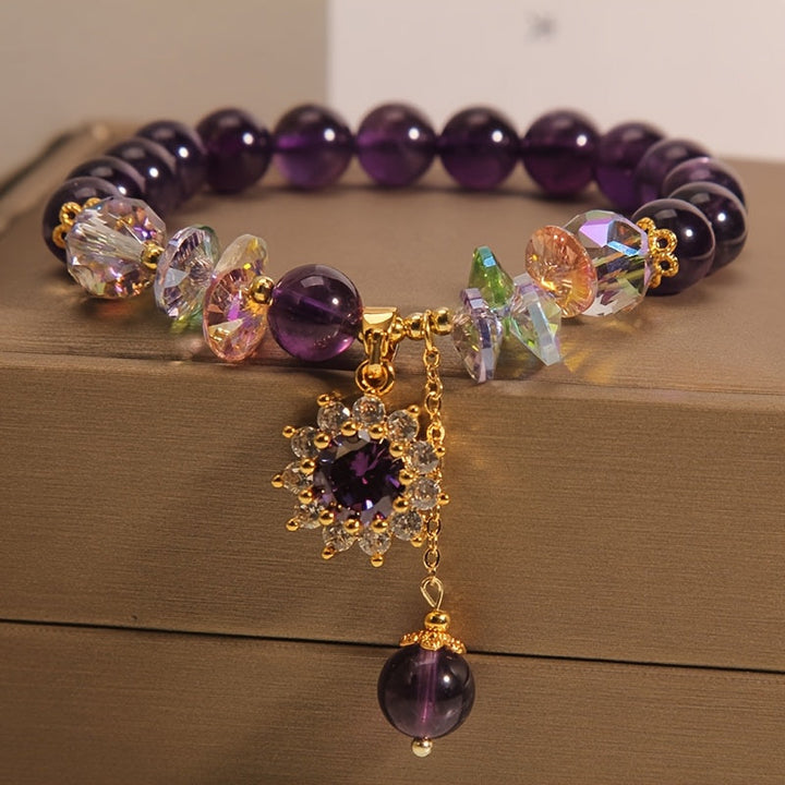 Winter | Armband aus lila Perlen mit funkelndem Anhänger