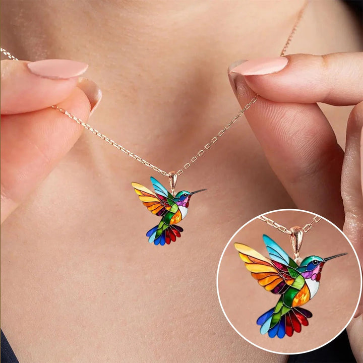 Vaila | Kolibri-Regenbogen-Halskette + passende Ohrringe als Geschenk