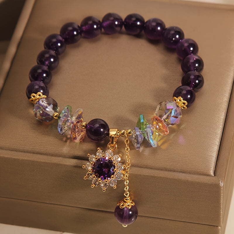 Winter | Armband aus lila Perlen mit funkelndem Anhänger