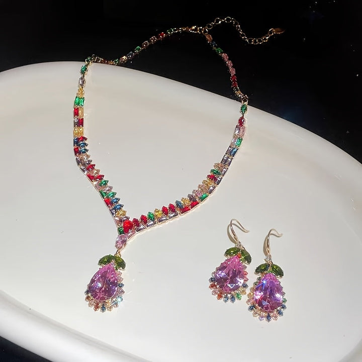 Quothex | Set aus Halskette und Ohrringen mit elegantem, mehrfarbigem Tropfendesign
