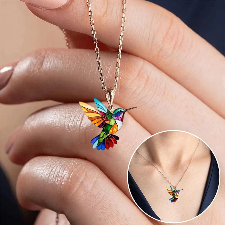 Vaila | Kolibri-Regenbogen-Halskette + passende Ohrringe als Geschenk