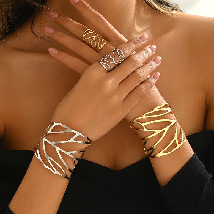 Lavinia | Armband- und Ring-Set mit Durchbrochenen Blättern im Vintage-Stil