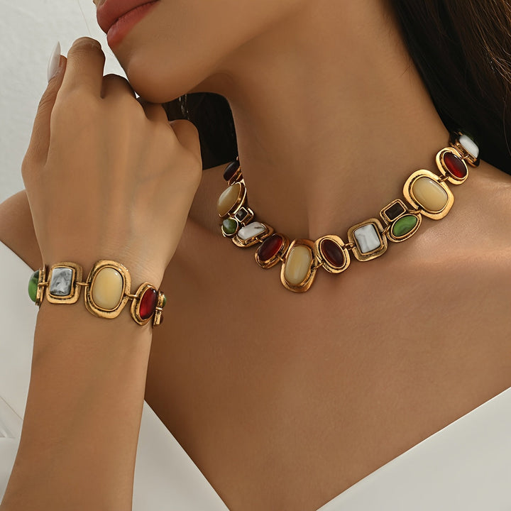 Graevis | Set Bohemisches Collier und Armband mit Multicolor Ethno-Design