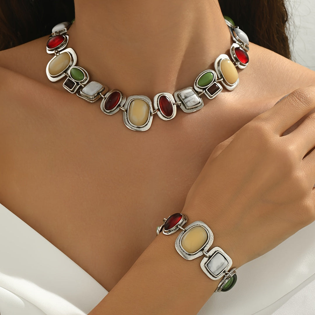 Graevis | Set Bohemisches Collier und Armband mit Multicolor Ethno-Design