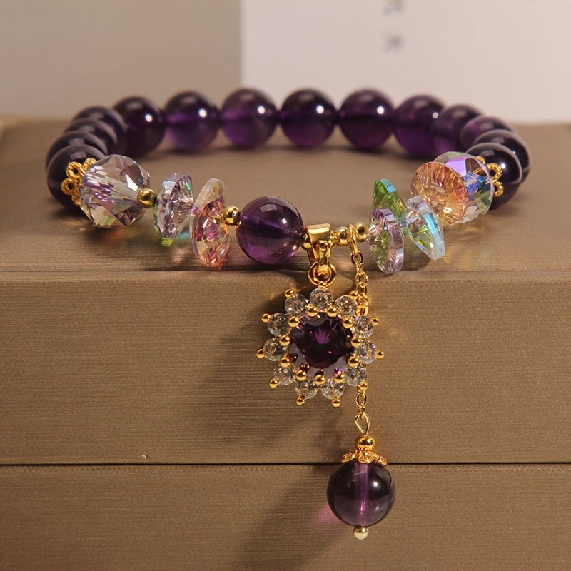 Winter | Armband aus lila Perlen mit funkelndem Anhänger