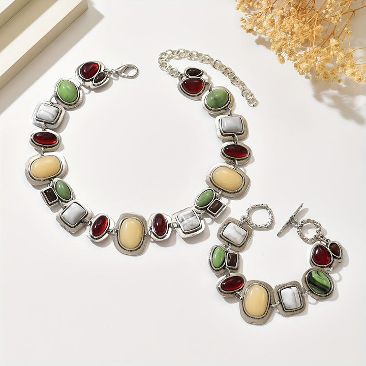 Graevis | Set Bohemisches Collier und Armband mit Multicolor Ethno-Design