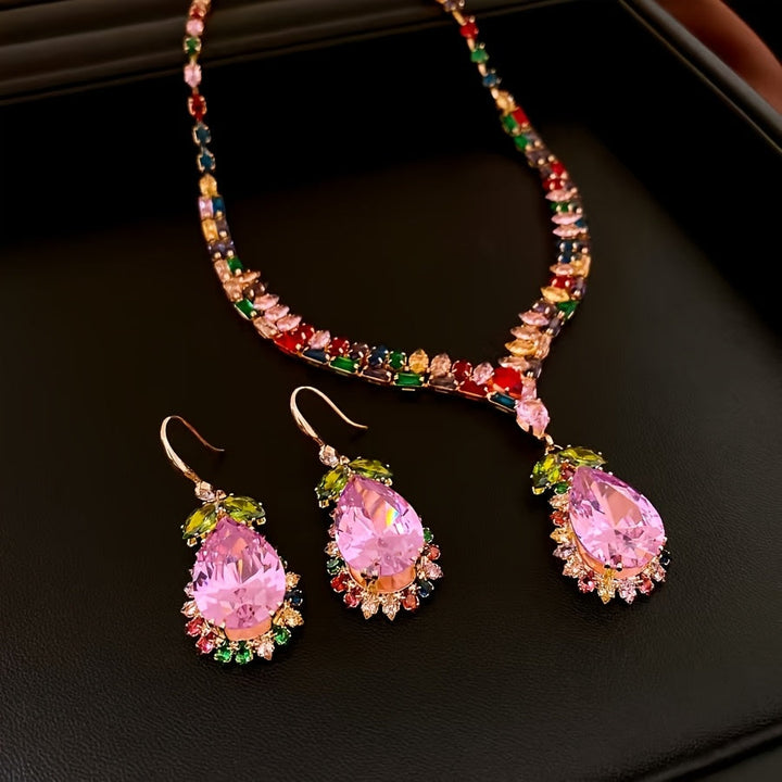 Quothex | Set aus Halskette und Ohrringen mit elegantem, mehrfarbigem Tropfendesign