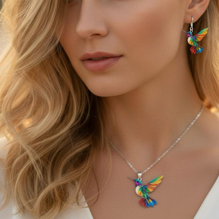 Vaila | Kolibri-Regenbogen-Halskette + passende Ohrringe als Geschenk