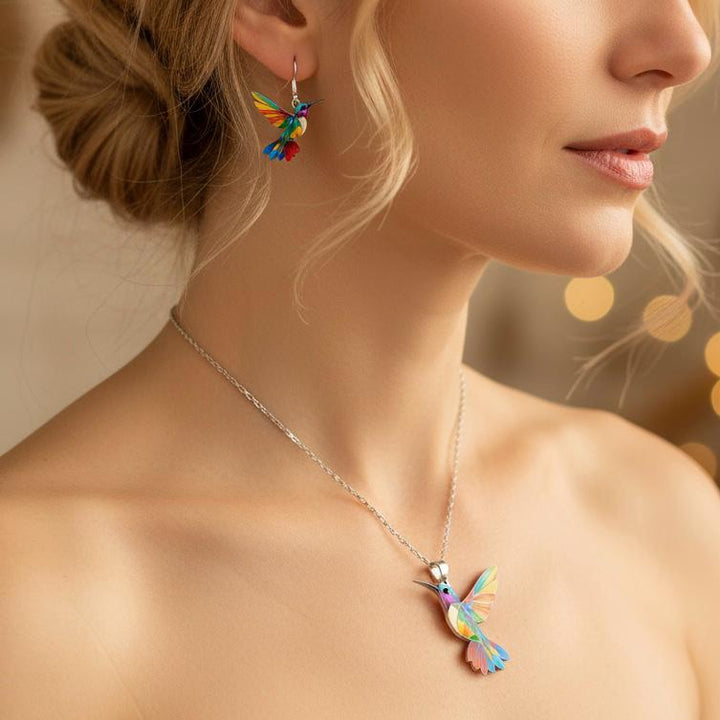 Vaila | Kolibri-Regenbogen-Halskette + passende Ohrringe als Geschenk