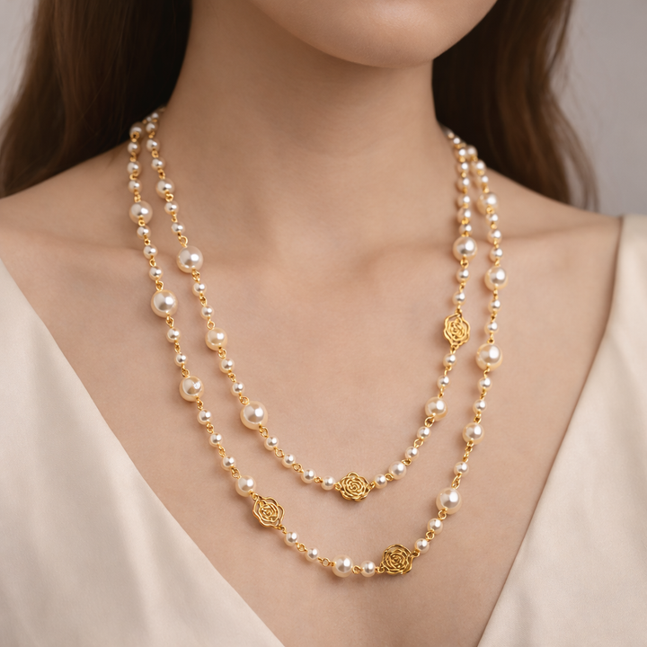 Darivienne | Eleganter Perlenkragen mit goldener Kette