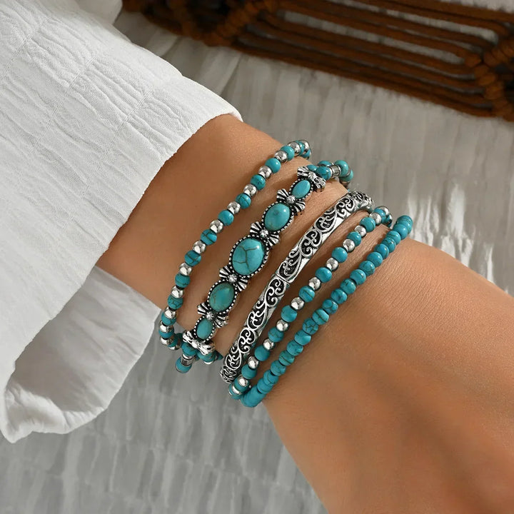 Selavienne | Bohemian-Armbänder mit grünen und türkisfarbenen Perlen