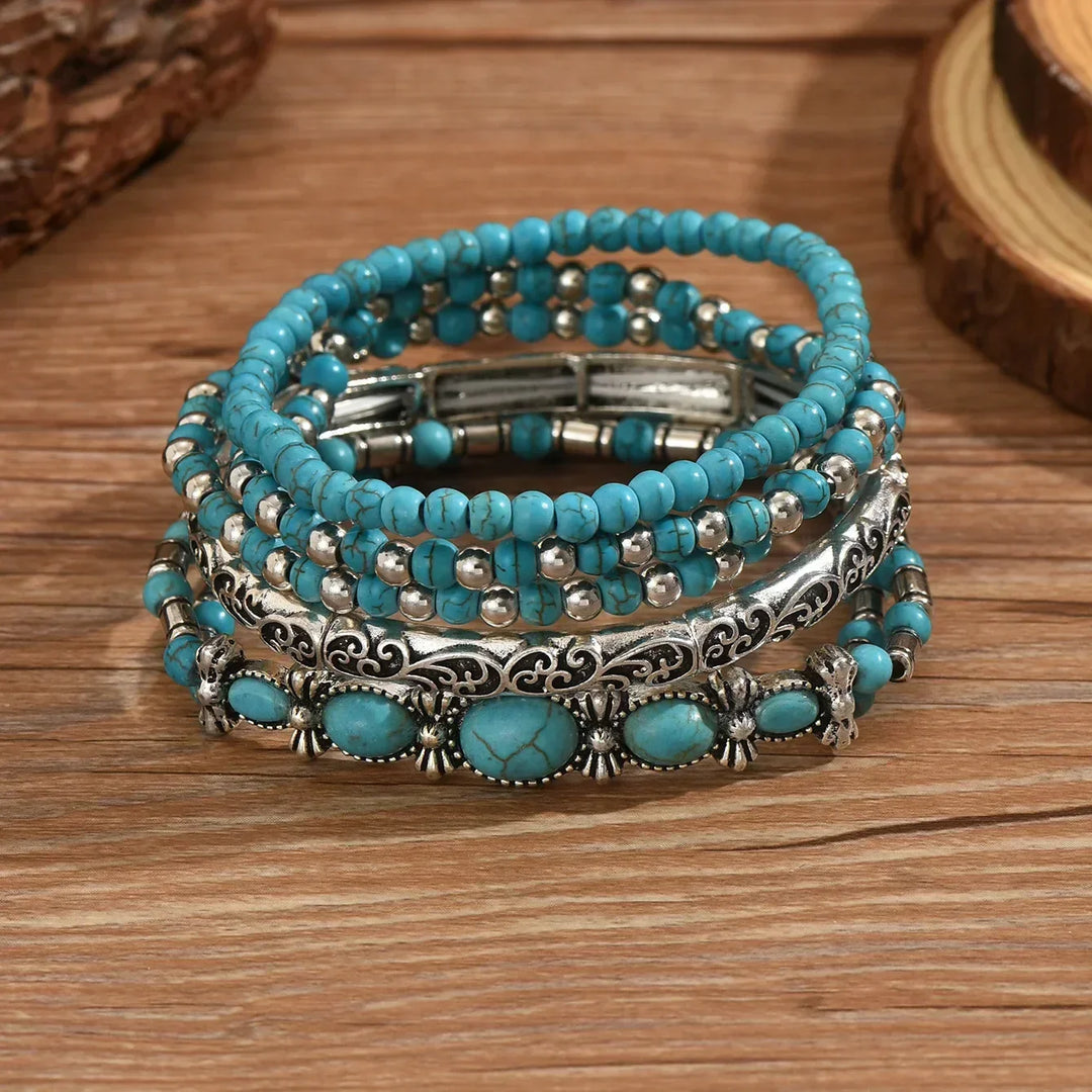 Selavienne | Bohemian-Armbänder mit grünen und türkisfarbenen Perlen