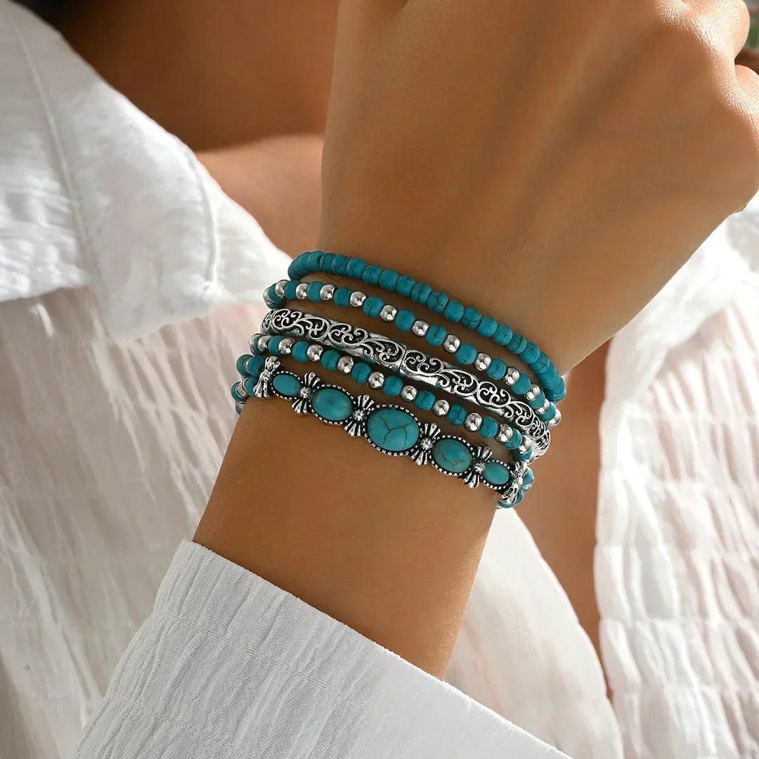 Selavienne | Bohemian-Armbänder mit grünen und türkisfarbenen Perlen