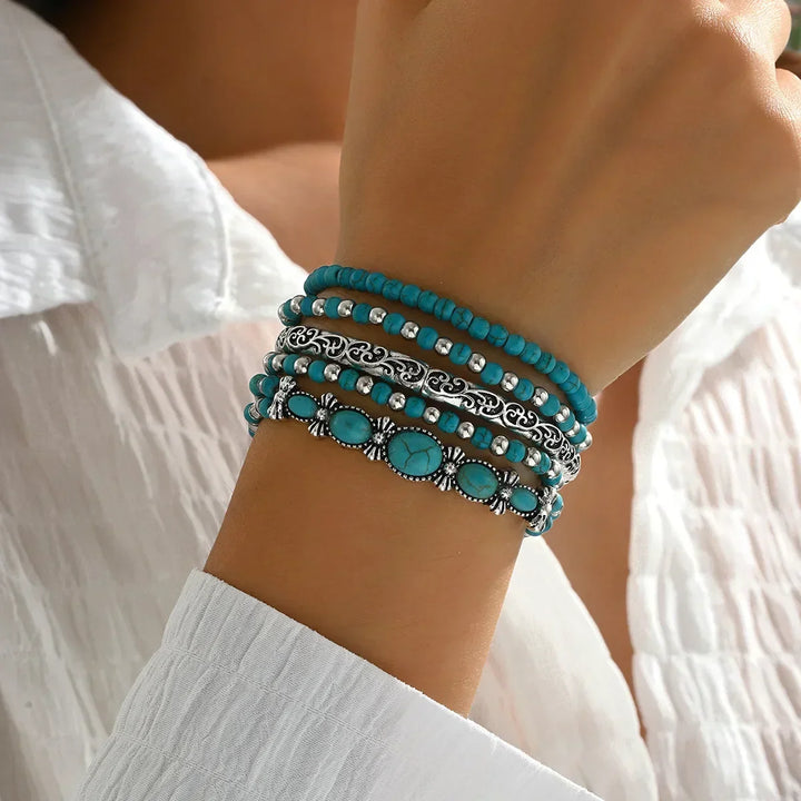 Selavienne | Bohemian-Armbänder mit grünen und türkisfarbenen Perlen