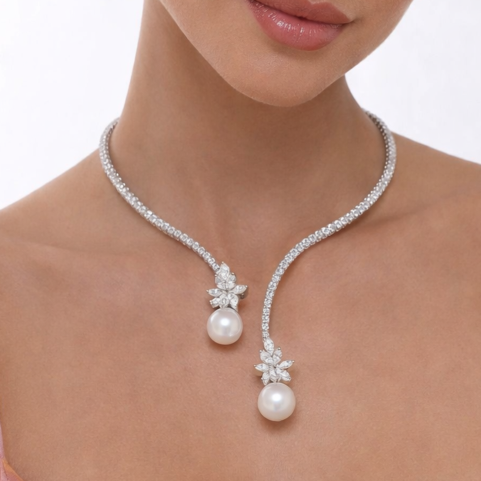 Vionelise | Eleganter Kragen mit Perlen und glänzendem Sterlingsilber