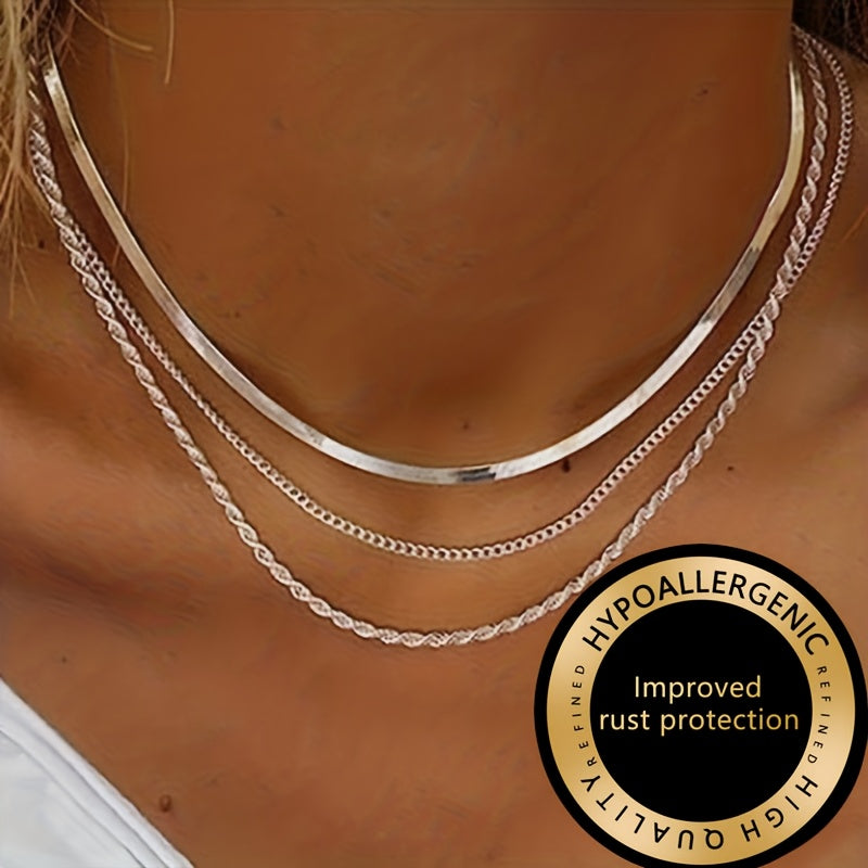 Winsley | Eleganter Dreischicht-Halsreif mit Goldfinish