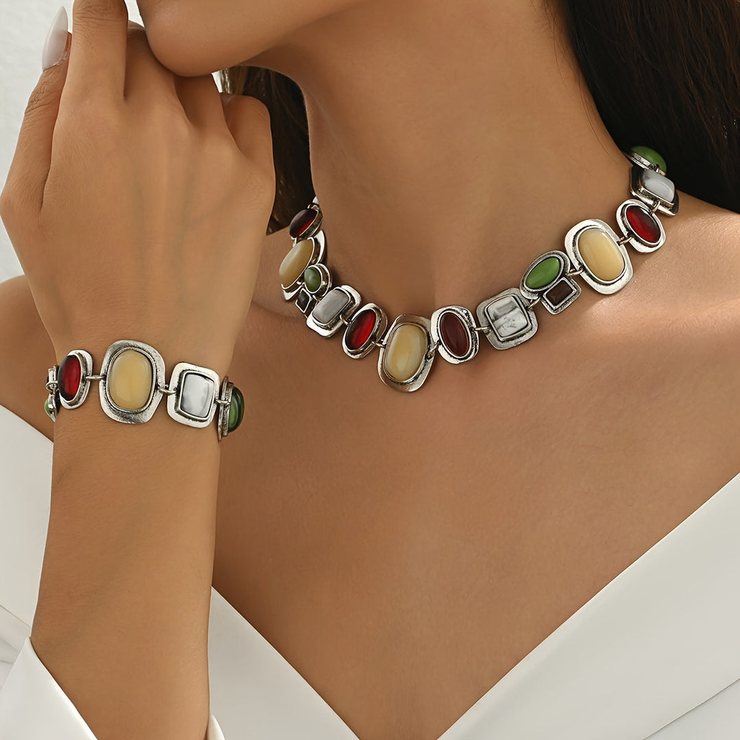 Graevis | Set Bohemisches Collier und Armband mit Multicolor Ethno-Design