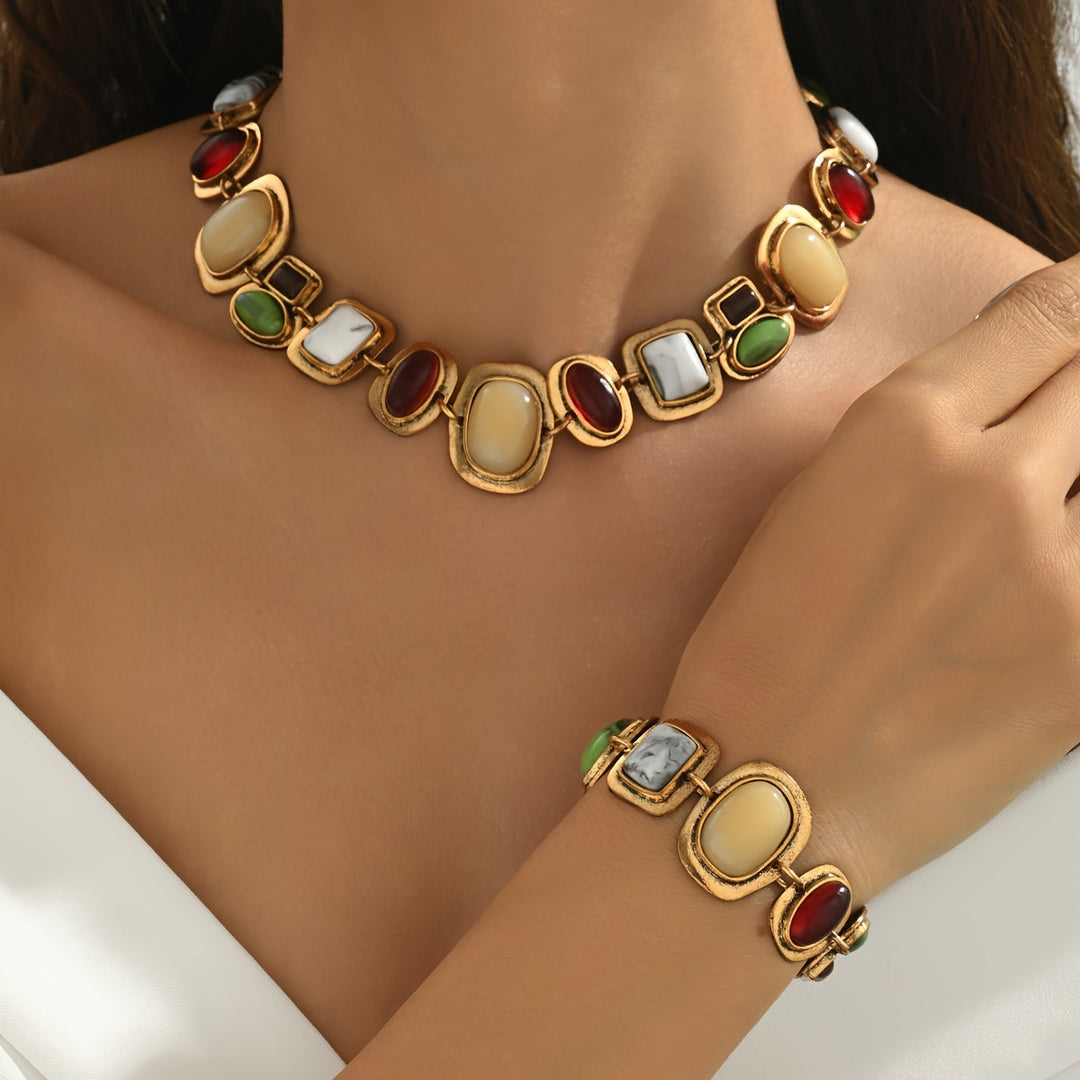 Graevis | Set Bohemisches Collier und Armband mit Multicolor Ethno-Design