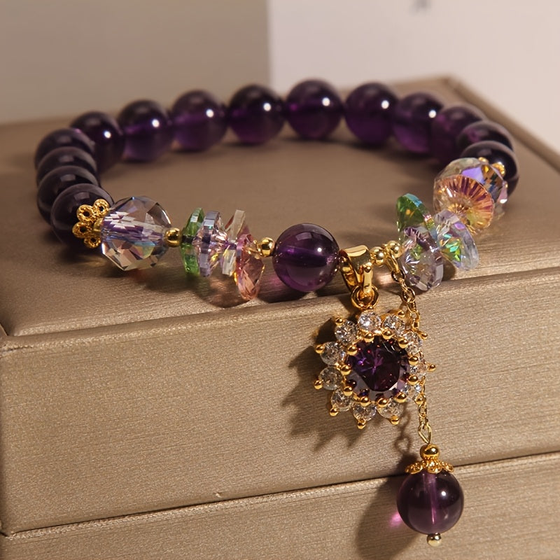 Winter | Armband aus lila Perlen mit funkelndem Anhänger