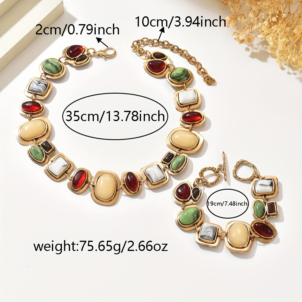 Graevis | Set Bohemisches Collier und Armband mit Multicolor Ethno-Design