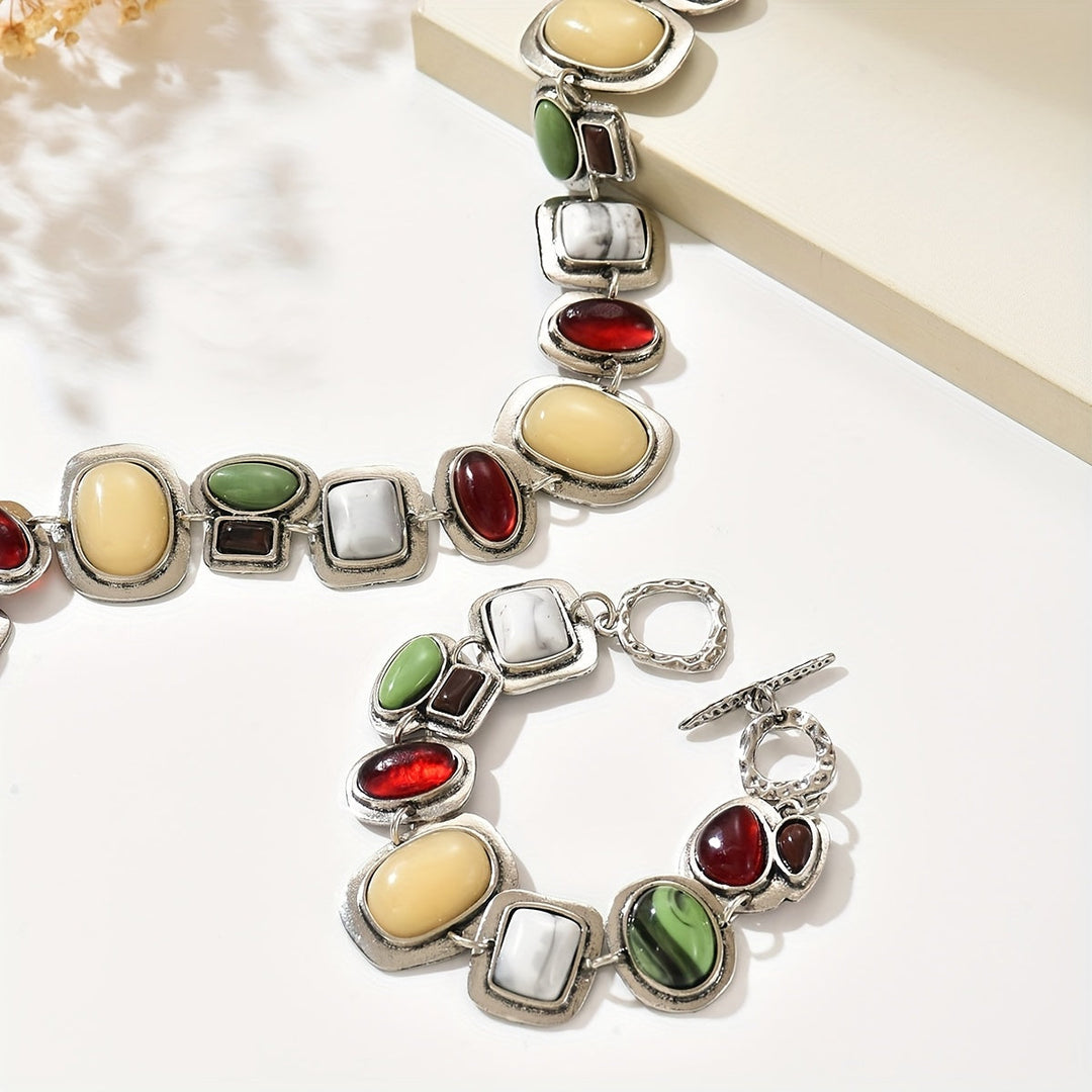 Graevis | Set Bohemisches Collier und Armband mit Multicolor Ethno-Design
