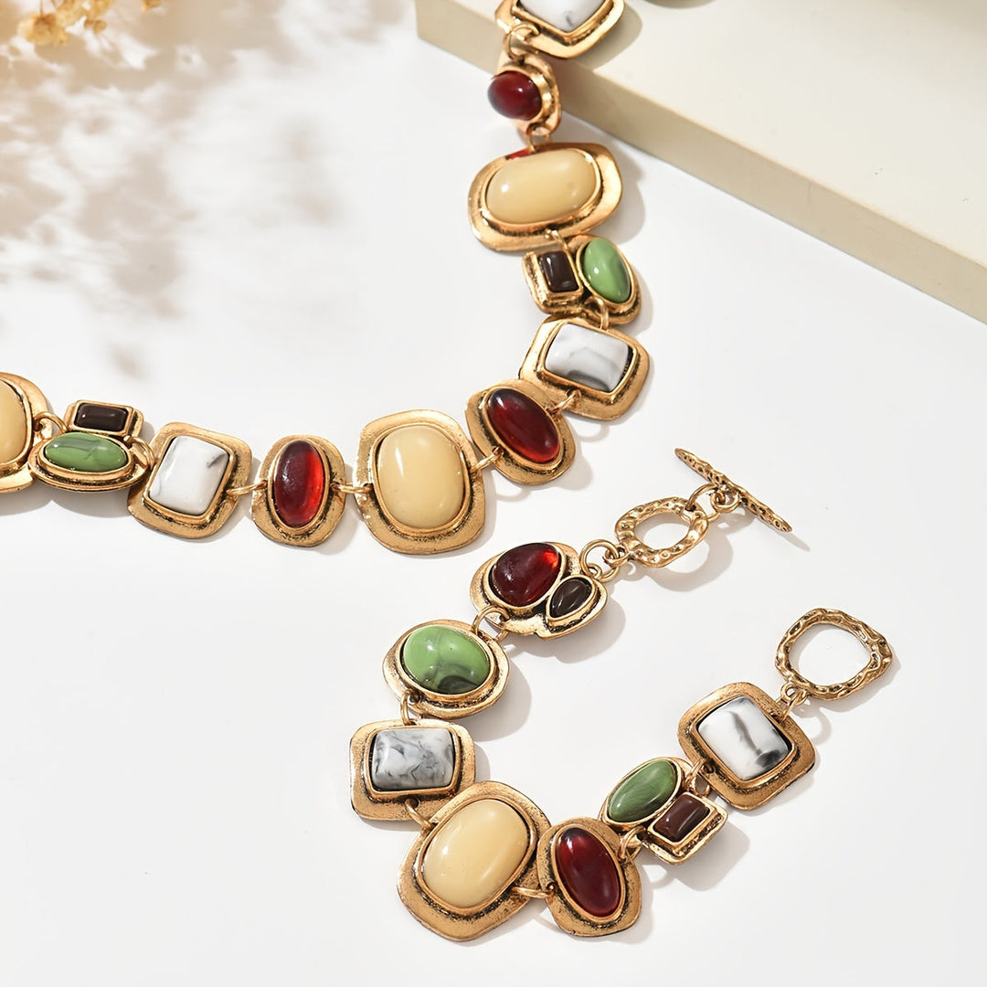 Graevis | Set Bohemisches Collier und Armband mit Multicolor Ethno-Design